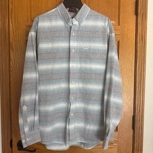 Haggar White and Blue Casual Button Down Shirt